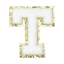 Uxcell Chenille Letter Patches Letter T Iron on Patches Decorative Repair Sew on Appliques Glitters Edge White 2.2"