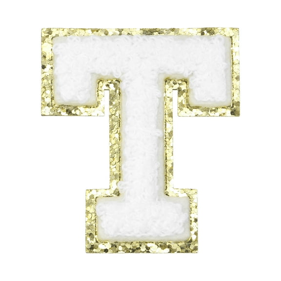 Uxcell Chenille Letter Patches Letter T Iron on Patches Decorative Repair Sew on Appliques Glitters Edge White 2.2"