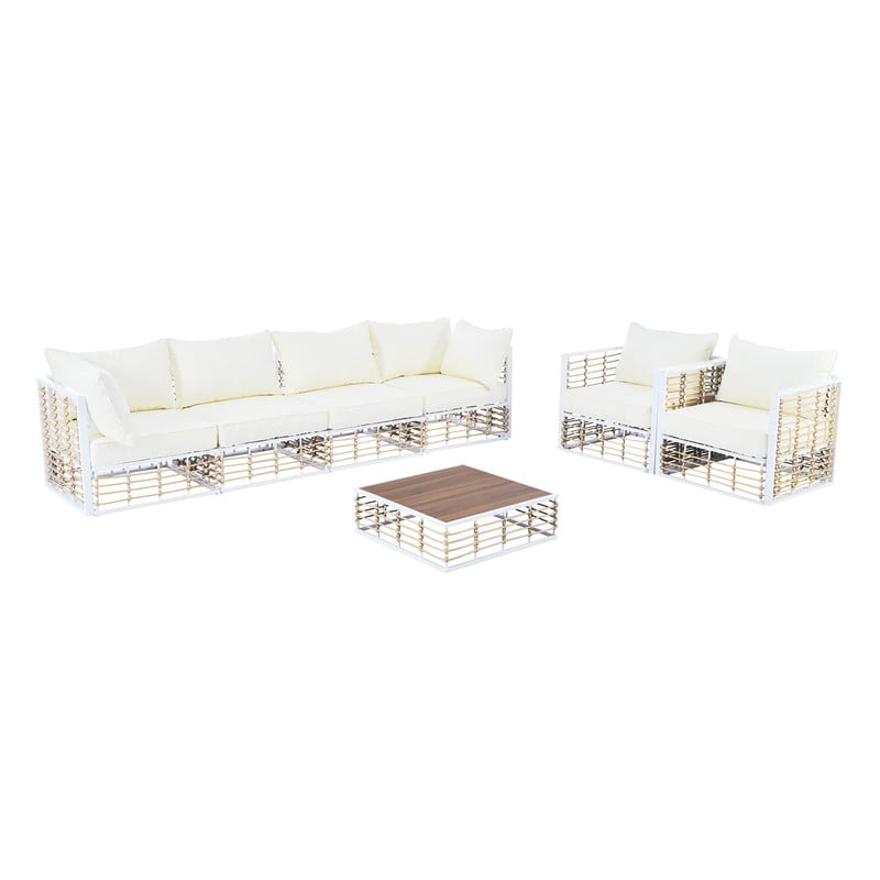 7-Piece Patio Furniture Set with Coffee Table, All-Weather Outdoor Sectional Sofa Set with Thick Cushions, Minimalist Garden Conversation Set for Backyard