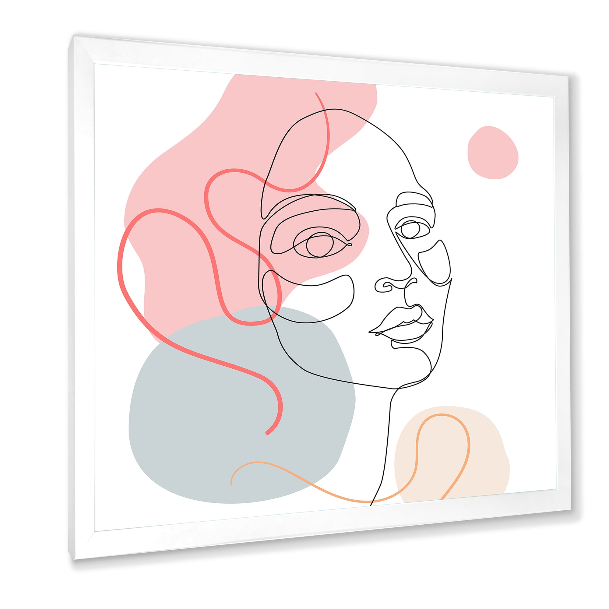 Designart 'One Line Drawing of Young Girl In Pastel Tones' Modern Framed Art Print