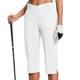 thumbnail image 7 of Bloomae Capri Pants for Women Stretch Button V Cross High Waisted Crop Office Work Pants Summer Casual Capris Slacks Yoga Dress Pant with Pockets White S, 7 of 7