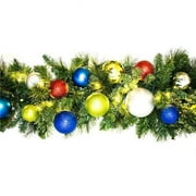 Queens of Christmas GARBM-09-FIESTA-LWW 9 ft. Blended Pine Decorated with The Fiesta Ornament Collection Pre-Lit with LEDs Garland, Warm White