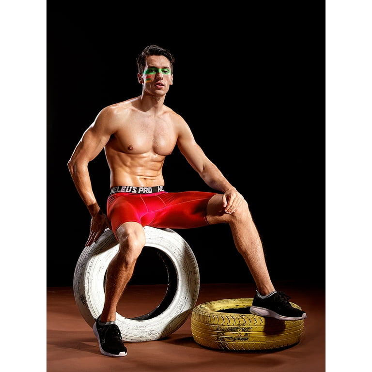 NELEUS Men's Performance Compression Shorts Athletic Workout Underwear 3  Pack,Black+Gray+Red,US Size L