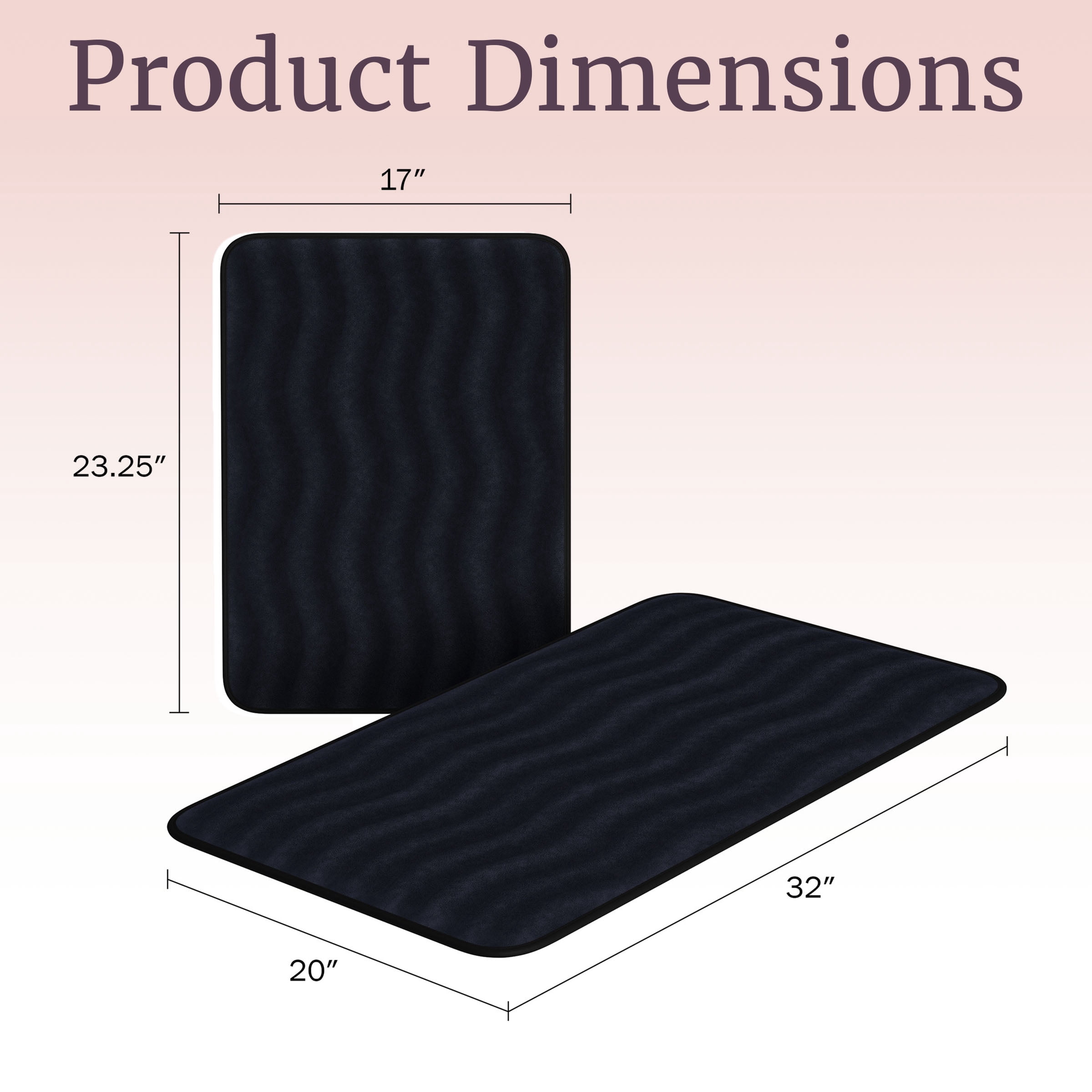 Lavish Home Set of 2 Bathroom Rugs – Non-Slip Memory Foam Bath Mats, Black