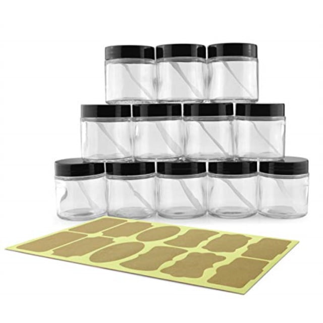 4 x 2000ml Clear Round Plastic Storage Jars with Black or Coloured Screw Caps 