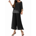 thumbnail image 1 of Conjunto de 2 Piezas para Mujer, Top Brillante, Pantalones Anchos, Traje Informal de Lentejuelas con Cuello Redondo. Negro L, 1 of 8
