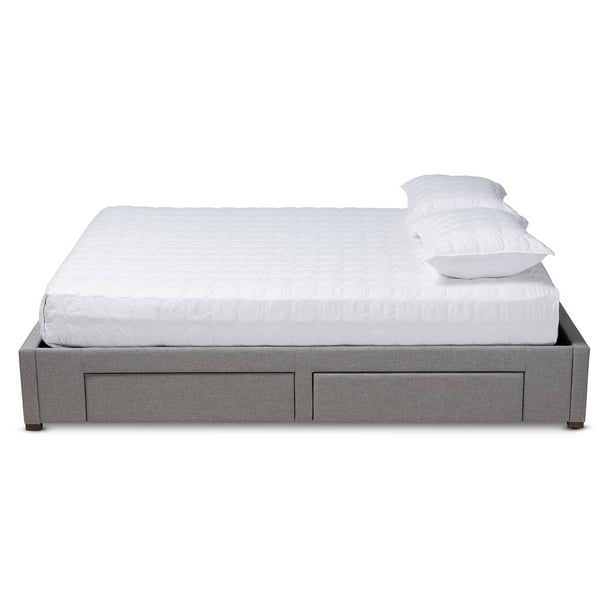 Platform Storage Bed Frame, Grey Fabric King Size Bed Frame With Drawers