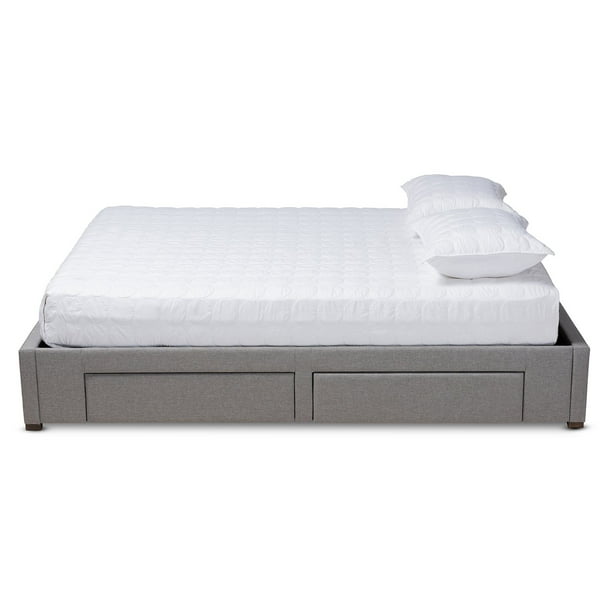 Baxton Studio Leni Modern And Contemporary Light Grey Fabric Upholstered 4 Drawer King Size Platform Storage Bed Frame Com Platform Storage Bed Frame, Grey Fabric King Size Bed Frame With Drawers