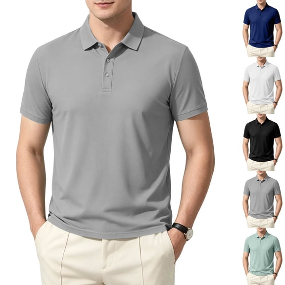 KLHDSF Men's Polo Shirts 3 Buttons Casual Work T-Shirts Quick Dry Short Sleeve Golf Shirt Pique Jersey Outdoor Performance Top Army Green L