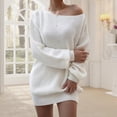 thumbnail image 5 of Women'S Off Shoulder Lantern Long Sleeve Sweater Dress Fall Loose Ribbed Knit Solid Mini Jumper Pullover Dresses White XL, 5 of 8