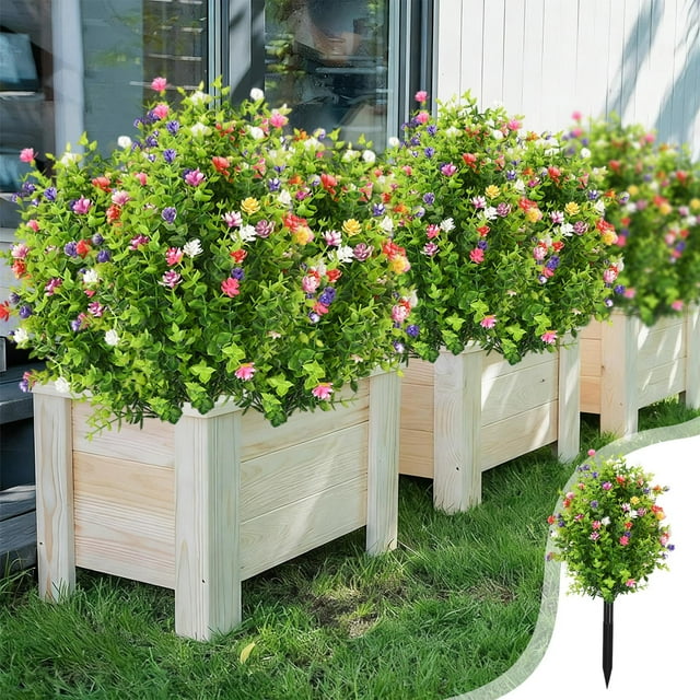 Artificial Fake Flowers For Outdoor Outside Decor Bundles Faux Plants Silk Realistic Flower Look Real Plastic Decorations For Porch