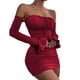 thumbnail image 1 of Vestido cruzado de manga larga para mujer: frente plisado, tirantes y mangas acampanadas, corte regular informal, 1 of 7