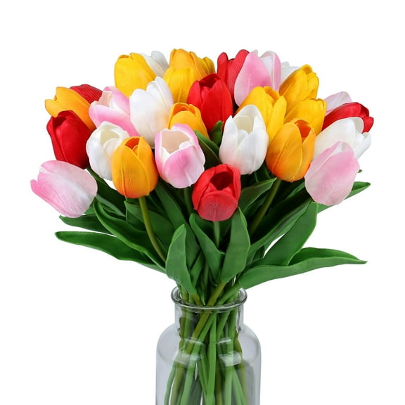 TETOU 15Pcs PU Fake Tulips Artificial Flowers, 13" Silk Flower Assorted Colors for Mother's Day Easter Valentine’s Day Gifts Home Kitchen Wedding Decoration - Multicolor