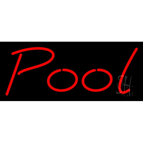 Red Pool LED Neon Sign 6 x 15 - inches, Clear Edge Cut Acrylic Backing, with Dimmer - Bright and Premium built indoor LED Neon Sign for Bar decor.