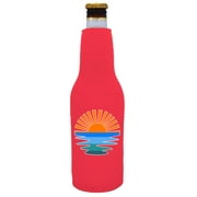 Retro Sunset Beer Bottle Coolie (Neon Pink)