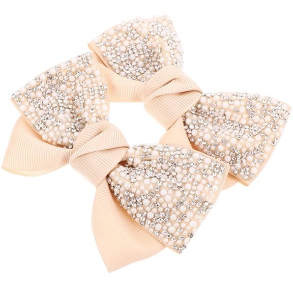 Raindrops Shoe Decorations Beige Rhinestone Bowknot for Everyday Use 1 Pair 3.5x2.2x0.4In