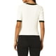 thumbnail image 3 of INSPIRAR CHIC Camisetas de punto ajustadas para mujer con cuello redondo y contraste de color, manga corta, 2XL, blanca, 3 of 6