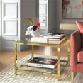 thumbnail image 2 of Maklaine Metal Side Table with Tempered Glass in Hand Polished Gold, 2 of 5