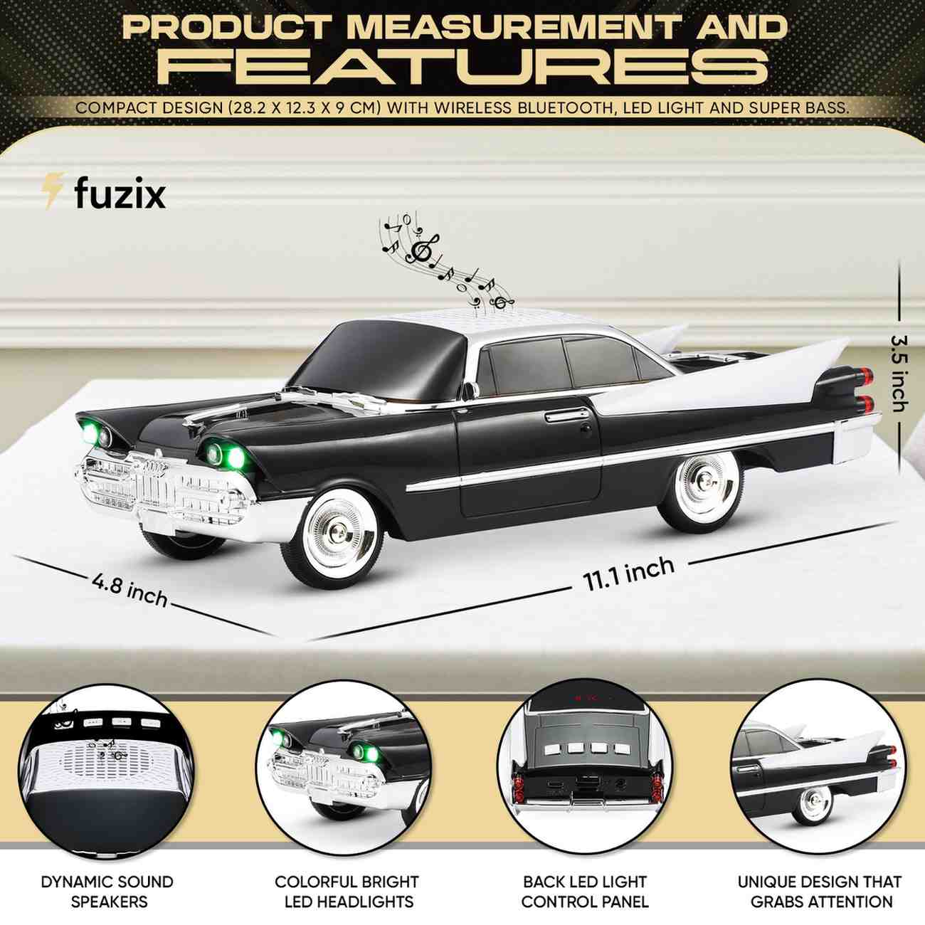 Fuzix WS- 1965 Car Bluetooth Portable Speaker with LED AUX USB FM Rechargeable
