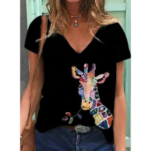 Puntoco Tallas grandes Mujer Manga corta 3D Impreso O-cuello tops Camiseta Blusa Puntoco Puntoco-8553