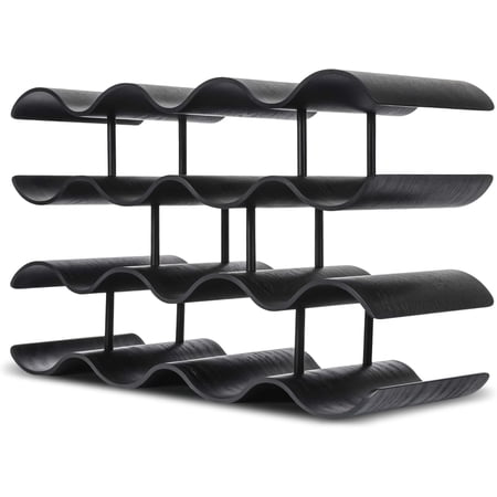 Countertop Wine Rack - 14 Bottle Freestanding Wine Bottle Holder Stand - 4 Tier Wooden Wine Storage Rack - Black Wavy Wine Organizer for Cabinet Pantry Home Kitchen Bar