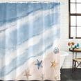 thumbnail image 4 of Extra Long Shower Curtain 72x84 Inch, Blue Summer Beach Shower Curtain Waterproof Bathroom Decor, Coastal Waves Ocean Starfish Conch Fabric Bath Curtain Set Accessories with Hooks, 4 of 7