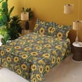 thumbnail image 2 of Ambesonne Sunflowers Fitted & Flat Sheet with Shams 4 Pcs Set, Dreamy Flower Field Art, Full, Mustard Fern Green Sepia, 2 of 5