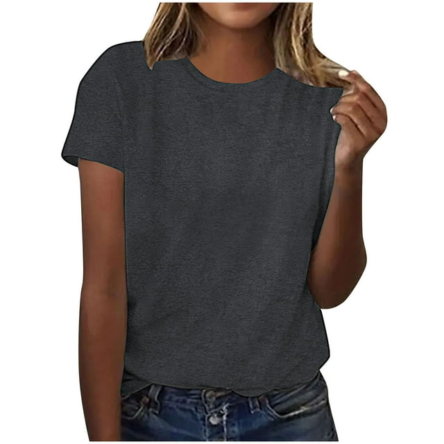 Npasoilc Chandail d'Été à Manches Courtes pour Femmes, T-Shirts à Col Rond, Hauts Légers, Blouse Décontractée Ample