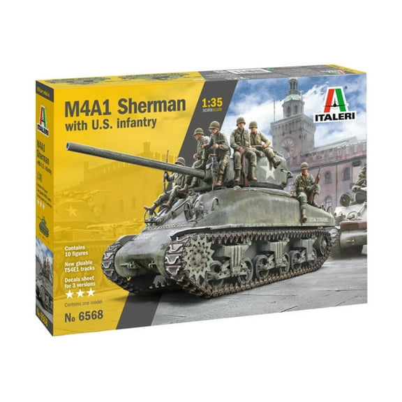 Italeri ITA6568 1:35 M4A1 Sherman with US Infantry Figures [Model Building KIT]