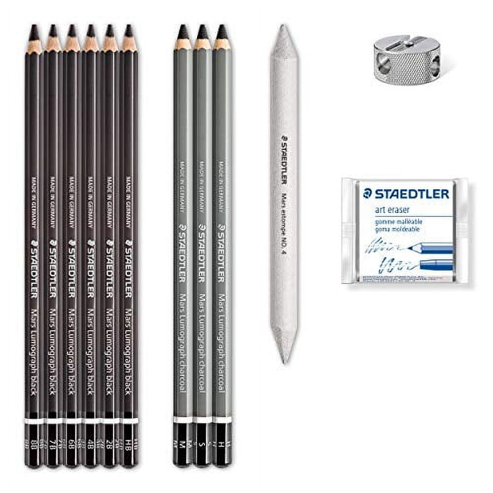 Staedtler Mars Lumograph Art Set | Drawing Kit with Charcoal and Graphite Drawing Pencils, Blending Stump, Kneadable Eraser and Dual Hole Sharpener 61 100C