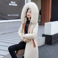 thumbnail image 6 of IROINNID Women's Winter Warm Mid-Long Coat Solid Color Zip Up Parka Long Sleeve Hoodie Comfy Outwear, Beige, 6 of 9