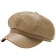 thumbnail image 2 of sunsanly Women Spring Summer Beret Retro Solid Color Faux Leather Short Brim Decorative Sun Protection Anti-UV Breathable Lady Painter Hat Unisex Octagonal Cap, 2 of 8