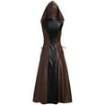 thumbnail image 4 of Odeerbi Renaissance Court Medieval Hooded Dress for Women Gothic Novelty Elegant Maxi Dress Color Matching Strapless Hooded Dress Brown, 4 of 7