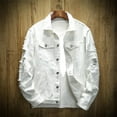 thumbnail image 3 of Stylish Jean Jacket  Ripped Hole Korean Style Denim Coat  Pure Color Single Breasted Coat, 3 of 7