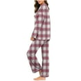 thumbnail image 4 of Women's Plaid Pajama Set, 2 Piece Loungewear Outfits V Neck Comfy Sleepwear Fall Long Sleeve Tops and Long Pants New Two Piece Pants Set for Women Work Pinks M, 4 of 7