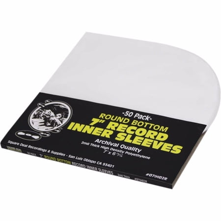 (50) 7 Round Bottom Vinyl Record Inner Sleeves - 2mil Thick - Archival Quality - 07IH02R