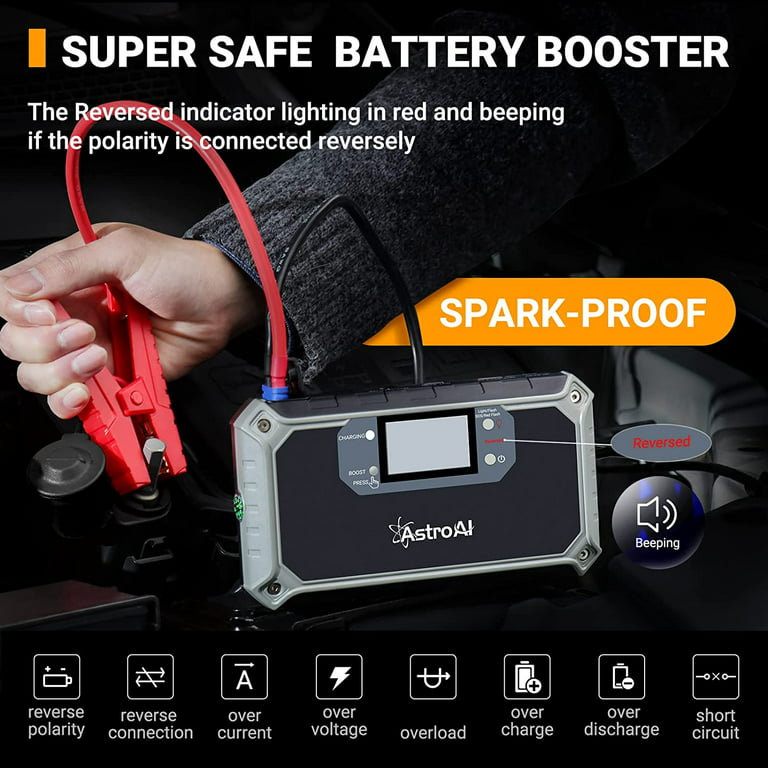 AstroAI Car Jump Starter, 2000A 12V 8-in-1 Battery Jump Starter, Up to 7.0L  Gas & 3.0L Diesel Engines, Intuitive LED Screen, Quick Charge 3.0 Power