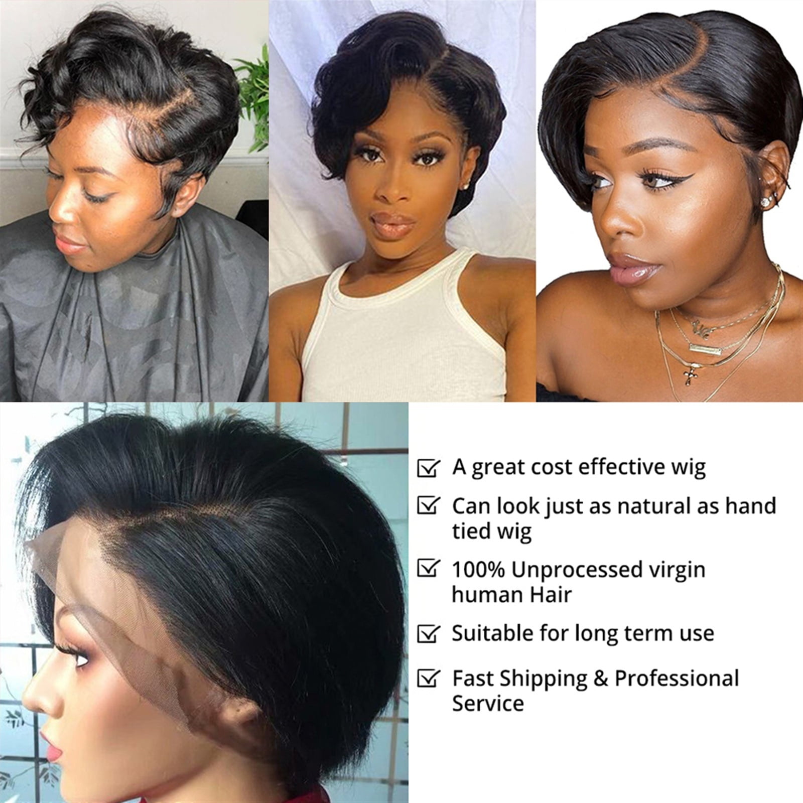 Short Pixie Cut Wigs 13×4×1 Lace Frontal Wig for Women Brazilian Human Hair Short Straight T Part Transparent Lace Front Wig