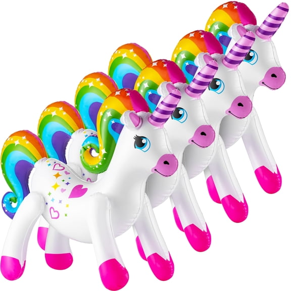 Rykon Inflatable Unicorn Party Decorations, Pack of 4, 24-Inch Blow Up Rainbow Unicorns, Large Birthday Decorations, Pool Toys & Party Favor Supplies