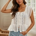 thumbnail image 2 of Women Y2K Lace Trim Tank Top Sleeveless Solid Color Tie Up Button Front Crop Top Summer Streetwear Going Out Shirt,White,S, 2 of 5