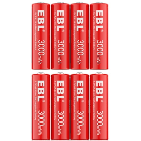 EBL aa Lithium Batteries, 1.5V 3000mWh Rechargeable AA Batteries Double A Battery 8 Pack