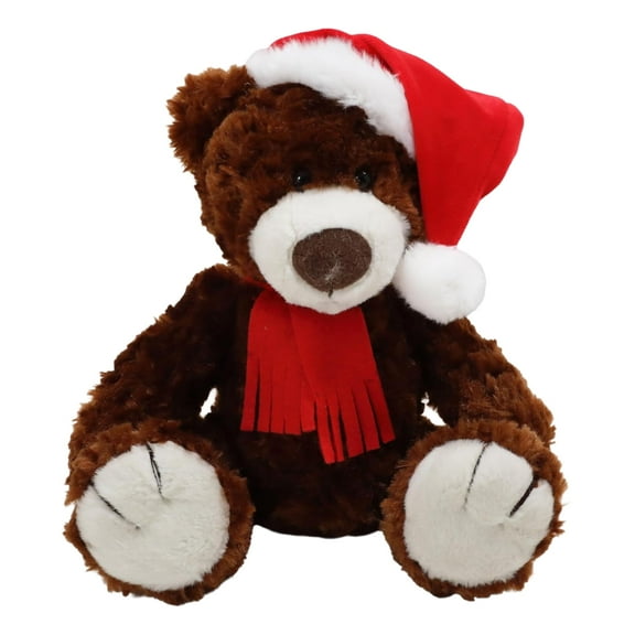 Made by Aliens Christmas Logan Teddy Bear Stuffed Animal - Adorable Xmas Plush Toy with Hat and Scarf - Soft and Cuddly Winter Companion - Perfect Gift for Kids and Seniors - 12 inch (Chocolate)