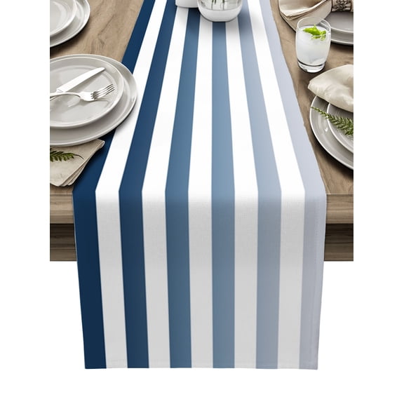 Blue Ombre Striped Table Runner 108 Inches, Modern Abstract Art Aesthetics Bed Runner Dresser Scarves Tabletop for Indoor Outdoor Parties/Ceremony/Banquet, 13"x 108"