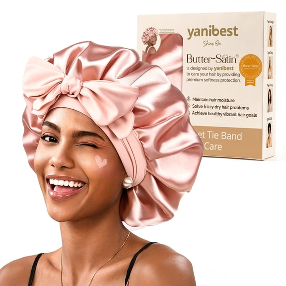 YANIBEST Women Double Layer Adjustable Satin Sleep Cap, Less Friction Anti Frizz Hair Hat for Natural Curly Hair, Ideal Gift Pick