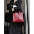 thumbnail image 4 of Genuine Cowhide Leather Women Tote Bag,Crocodile Embossed Crossbody Shoulder Purse, Purse for Work, 4 of 8