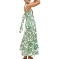 thumbnail image 2 of Women's Summer Spaghetti Strap Flowy Maxi Dress Boho Floral Ruffle Long Vacation Beach Dresses Green S (Linen Casual Dresses for Women), 2 of 9