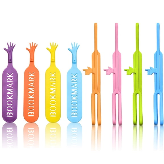8pcs 2 Styles Silicone Finger Point Bookmark Elastic Book Markers Strap Help Me Book Marker Multipack for School Office Supply,Assorted Colors