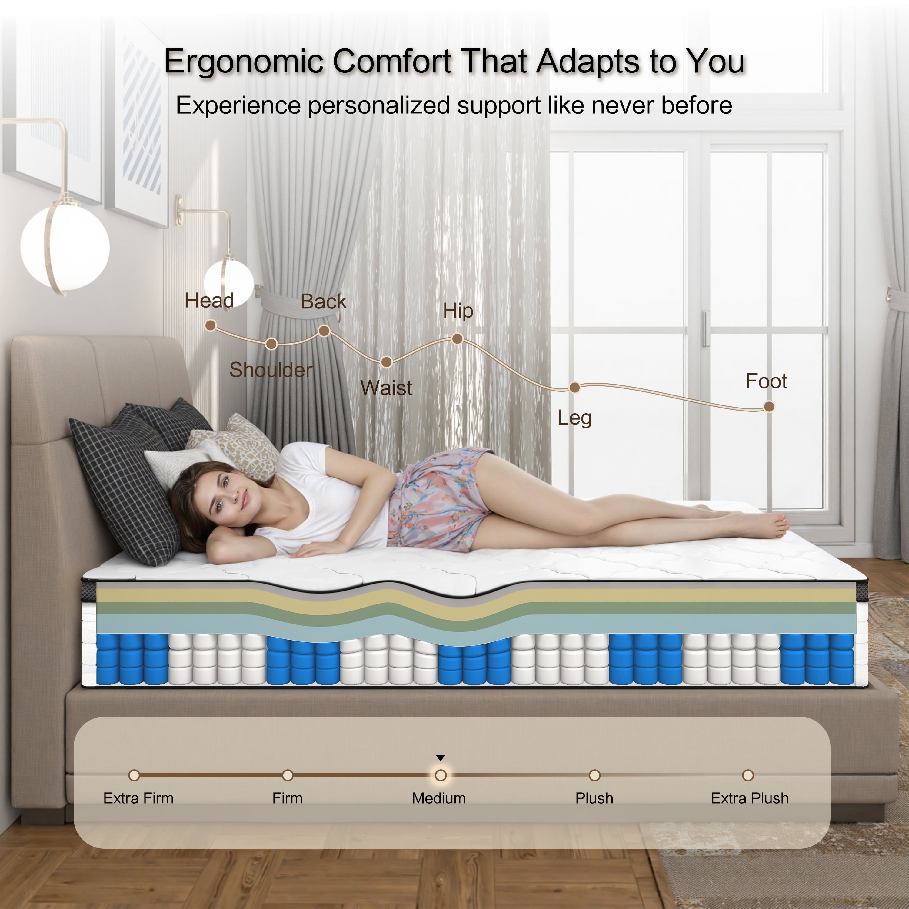 Full Mattress, 12" Memory Foam Mattress in a Box, Pocket Spring Mattress with Cooler Sleep and Pressure Relief, 54"*75"