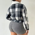 thumbnail image 6 of Women Coat Short Type Plaid Print Turn-down Collar Long Sleeves Stretchy Hem Single-breasted Fall Winter Daily Wear Jacket, 6 of 8