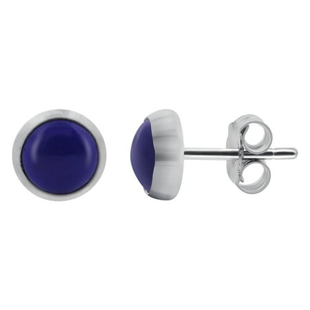 - Gem Avenue 925 Sterling Silver Round Blue Lapis Lazuli Stud Earrings